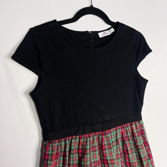 Vineyard Vines Girls Large 14 Black Red Tartan Plaid Short Sleeve Dress Holiday - Picture 3 of 10